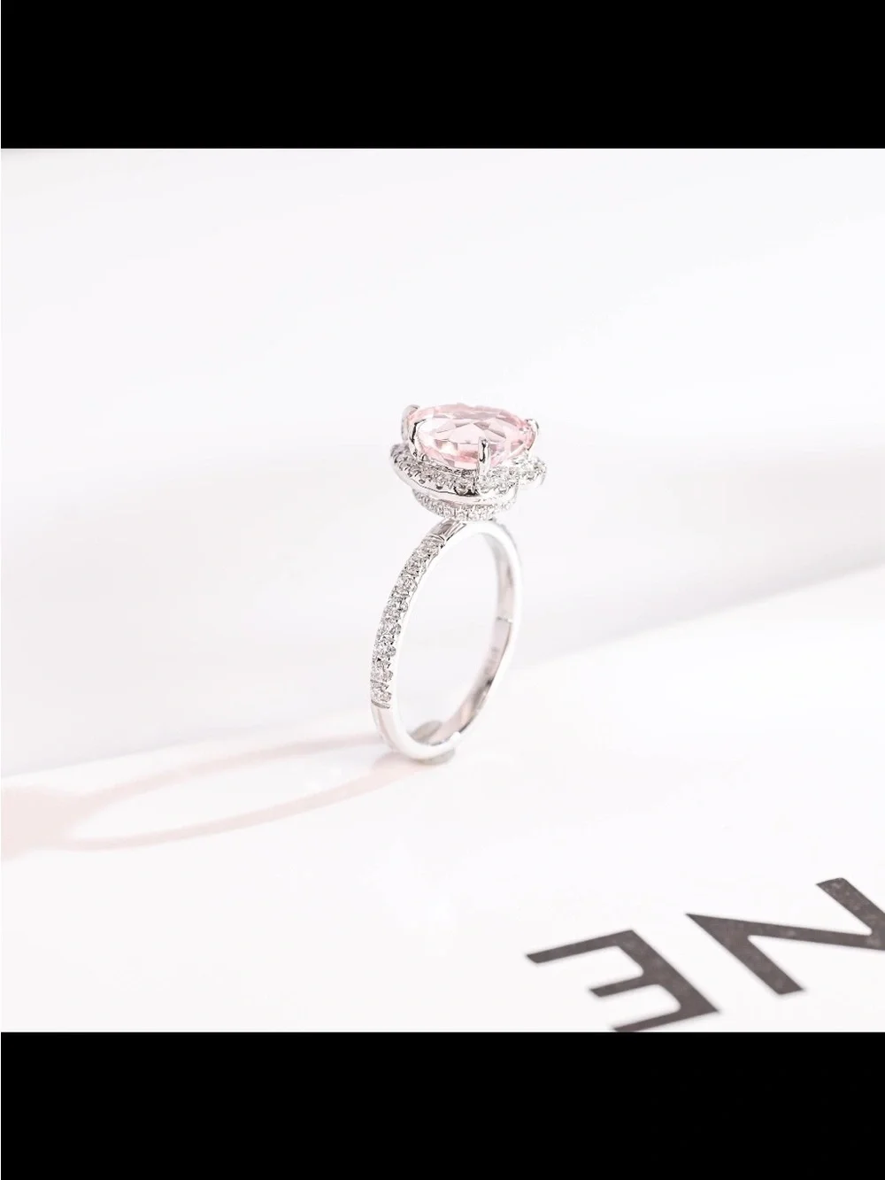 Pink Heart-Cut Halo Ring 14k white gold &  Moissanite.